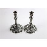 A pair of silver Art Nouveau style silver miniature candlesticks, by Israel Sigmund Greenberg,