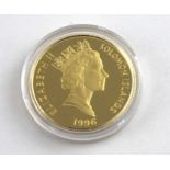 A 1996 Solomon Islands 50 Dollar proof gold coin, .583 purity, being to celebrate Queen Elizabeth