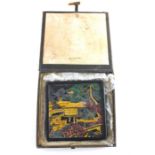 ***AWAY - LONDON*** A cased Chinese Ink Block decorated with landscape scene. 11cms square.