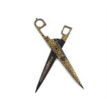 An important pair of gold inlaid Sikh Punjabi Indian scissors, late 19th century, having curved