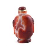 ***AWAY - LONDON*** A 19th cent Chinese Agate Snuff Bottle with carved Fo dog emblems. H10cms