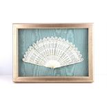 ***REOFFER HANSONS DERBY APRIL £50/£70***  A 19th cent cased ivory fan on blue silk. 27cms x