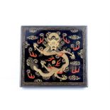 A Chinese black lacquered gaming counter box, 20th century, having gilt and red dragon decoration to