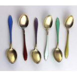 A cased of silver gilt enamelled tea spoons, by Hestenes Norway, stamped Sterling .925, in