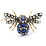 A fine quality Victorian sapphire and diamond bee brooch, pave set with eight mix cut sapphires