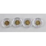 Four proof gold coins, to include two 2009 Andorra 2 Diners proof gold coins, .999 purity, each .