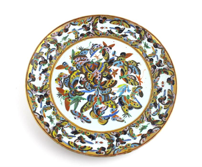 A 19th cent Chinese Canton porcelain million butterfly plate, perfect condition with some firing