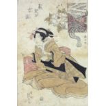 ***REOFFER IN HANSONS DERBY APRIL £50/£70*** A Japanese woodblock print, coloured, "kneeling woman