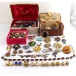 A large collection of costume jewellery, including Lapis set Dior clips and Burberry clips.