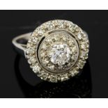 A diamond three tier round halo cluster ring,