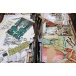 Two boxes of toy theatre related items, scraps, Pollock sets, vintage prints,
