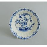 A Worcester blue and white fluted saucer,