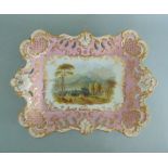 An English Porcelain dessert tray, with a central scene of 'Conistone Lake',