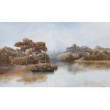 Walter Stuart Lloyd (British, 1845-1929), a river landscape with fishing boats, signed l.r.