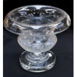 A George III clear cut glass centrepiece, circa 1820, turned over lip,
