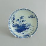 A Chaffers Liverpool blue and white saucer, painted with a Chinese landscape, circa 1760, 11.