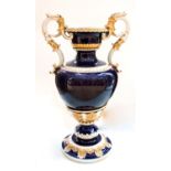 A large 19th Century Meissen blue ground and gilded vase