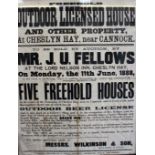 Original 19th-century auction poster advertising a 'freehold outdoor licensed house' near Cannock,