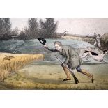 British Sporting/Hunting/Shooting humour: collection of four hand-coloured aquatint etchings