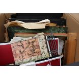 A large box of Toy Theatre mounted backdrops, figure sets,