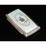 An early 20th Century silver and enamel cigarette case, oblong shaped with gilt interior,