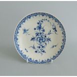 A Worcester blue and white saucer painted with 'The Peony' pattern, circa 1765-75, 12.