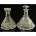 A pair of 20th century cut glass ships decanters, probably Webb,