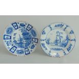 Two Dutch Delft blue and white plates,