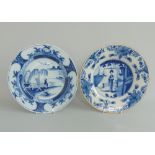 Two Dutch Delft blue and white plates,