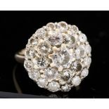 A diamond three tier round cluster 18ct white gold ring,