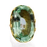 An early 20th century Asian style, green beryl/aquamarine single stone ring,