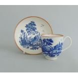 A Worcester blue and white coffee cup and saucer, 'European Landscape' pattern, circa 1775-85,