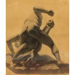 European School, 19th Century, a life study of two classical male wrestlers, pencil on paper,