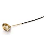 A George III silver bright cut engraved Toddy ladle with whale bone twist handle,