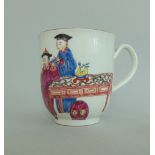 A Worcester polychrome coffee cup , decorated with oriental figures by a table, circa 1765, 6.
