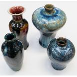 Four Chinese high fired vases, polychrome drip glazed, including inverse baluster and ovoid form,