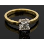 A diamond solitaire ring, the princess cut diamond approx 1.