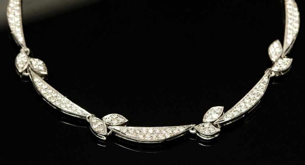 A diamond set 18ct white gold choker necklace, diamond set front section,