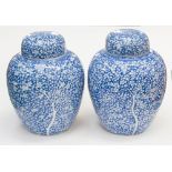 A pair of Japanese blue and white jars and covers, one with inner cover,