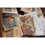 One box of paper theatre items, to include scraps, photographs, book reviews, books,