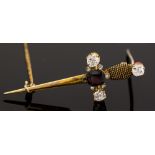 An late Victorian/Edwardian diamond and garnet set dagger brooch pin,