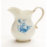 A Derby porcelain small cream jug, baluster form with wide rim, blue floral bouquets, circa 1775,