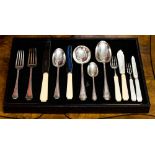 A George VI twelve piece Windsor pattern canteen of silver cutlery including soup spoons,