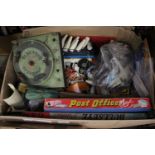 One box of assorted toys and games to include Victory and Cunard puzzles, and others.