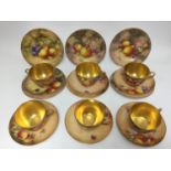 Royal Worcester fruit painted teaset; comprising six cups, six saucers and six plates,