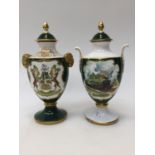 Two Caverswall lidded Campana urns,