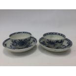 Pair of 18th century Lowestoft tea bowls with saucers