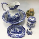 A Spode Italian pattern jug and bowl set, soap dish,