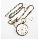 Silver early 20th Century pocket watch with silver and gold fob