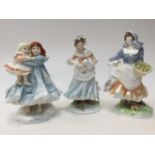 Three Royal Worcester figurines: The Shepherdess, Love,